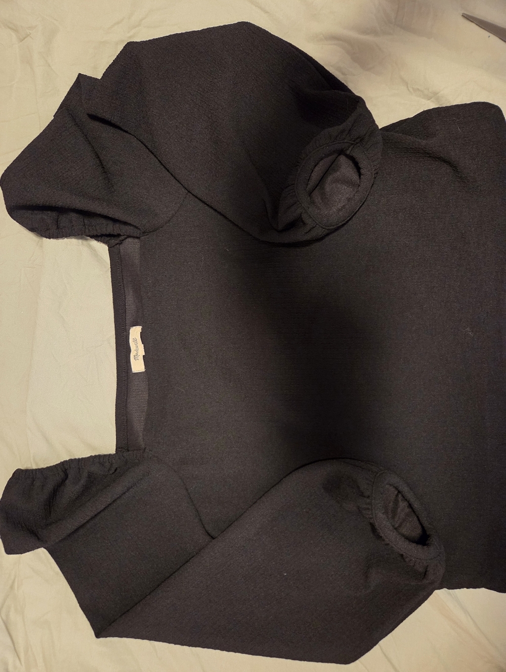 Madewell Black Knit Top with Puff Sleeve Detail
